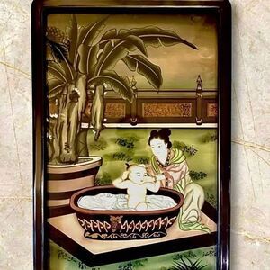 Asian Reverse Painting — Mother Bathing Child
